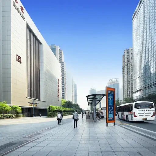 公交站在图书馆的对面。