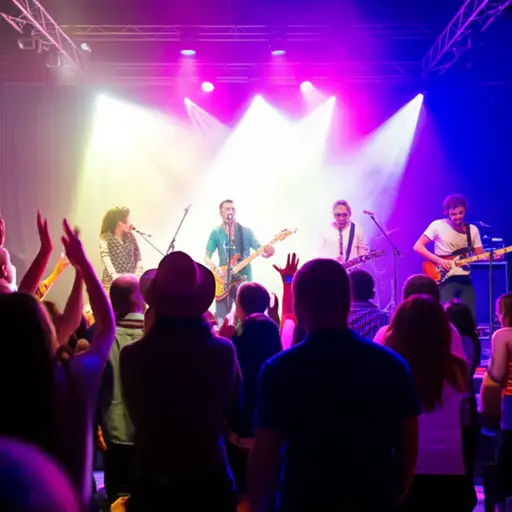 后来一个乐队表演，每个人都开始跳舞唱歌。