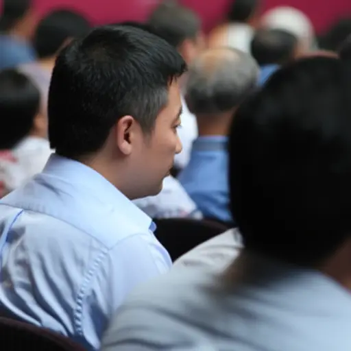 他向前移动以便更好地看舞台。