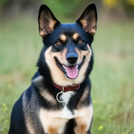 狗的项圈上系着一个小的金属圆片。