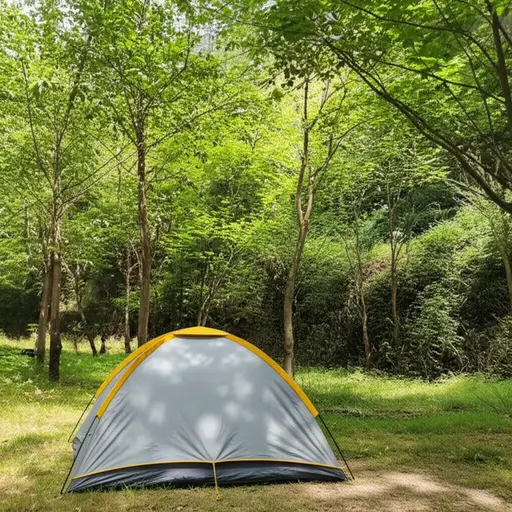 我们在森林里找到了一个安静的露营地，周围有美丽的风景。