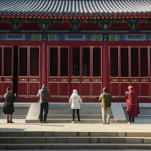 人们每天早上来这座寺庙祈祷。