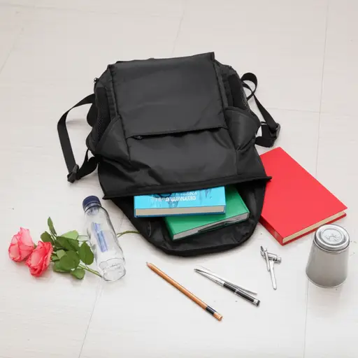 他包里的东西洒了一地。