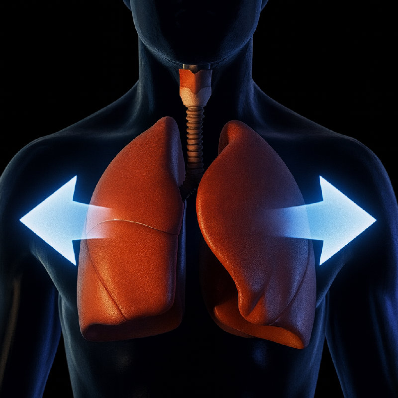 吸气时，胸部扩张。