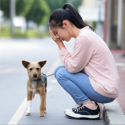 看到那只受伤的小狗，她感到非常难过。