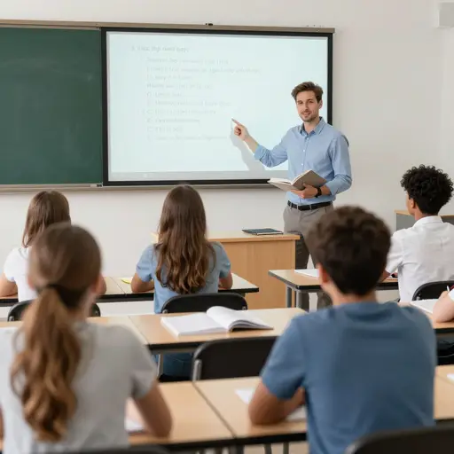 他教外国学生英语。