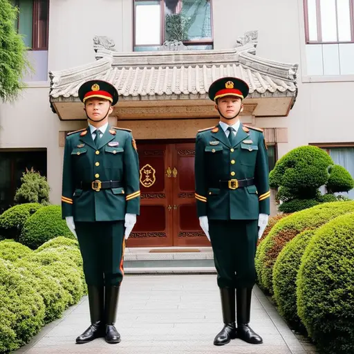 我和另一名士兵在少校的房子前值班。