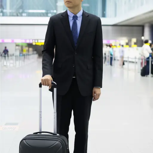 他出国出差了。