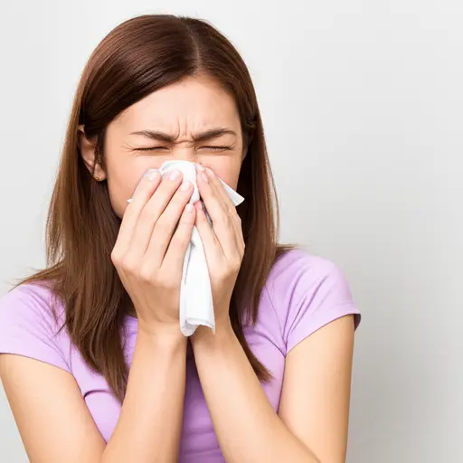 她在擤鼻涕，因为她过敏了。