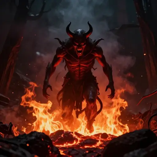 故事中，一个可怕的恶魔从地狱里升起。