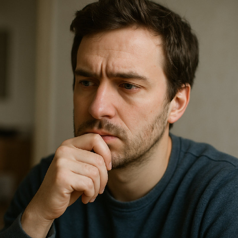 他深思时用手托着下巴。