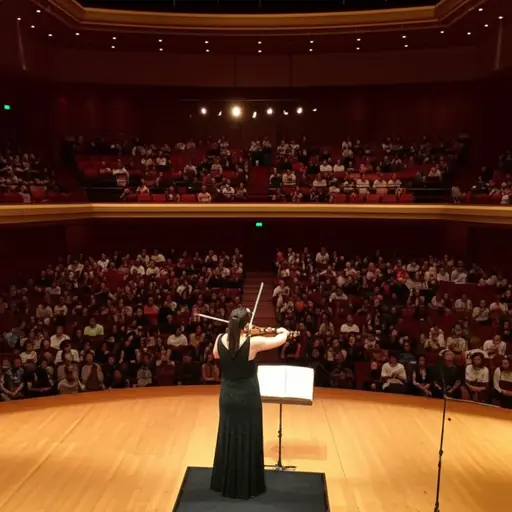 她是一名职业音乐家，在音乐会上表演。