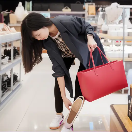她在店里挑选了一个红色手提包来搭配她的鞋子。