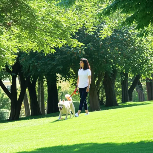 我每天带我的狗去散步。