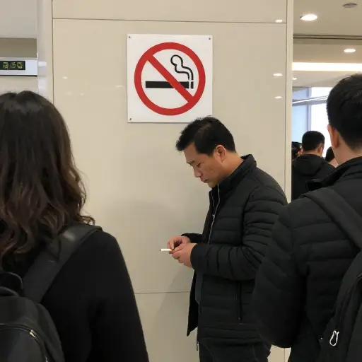 在公共场所吸烟是严格禁止的。