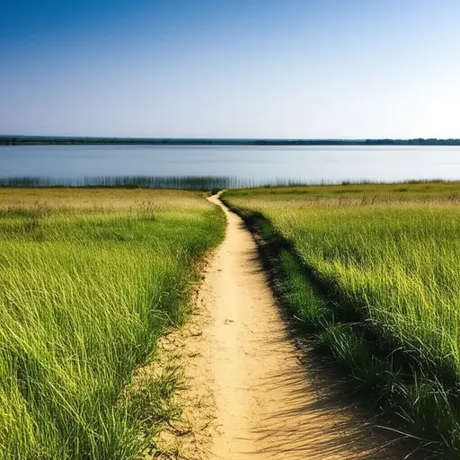 那条小路通向湖边。