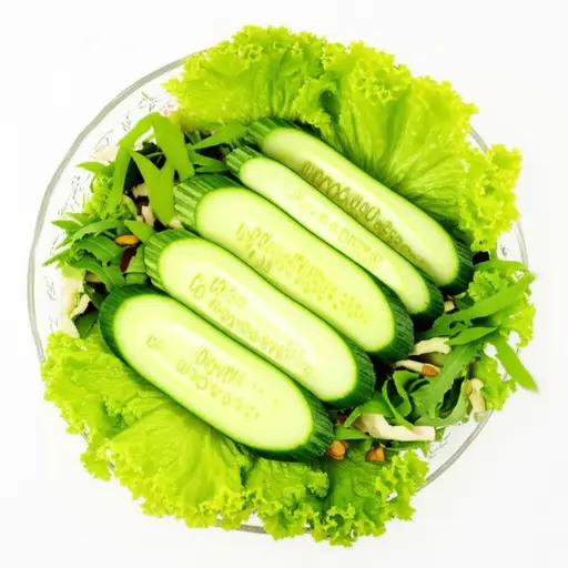 沙拉上点缀着切片黄瓜。