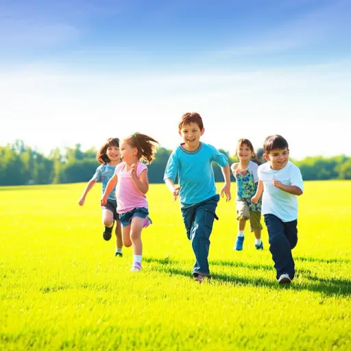 孩子们喜欢在绿色的田野里玩耍。