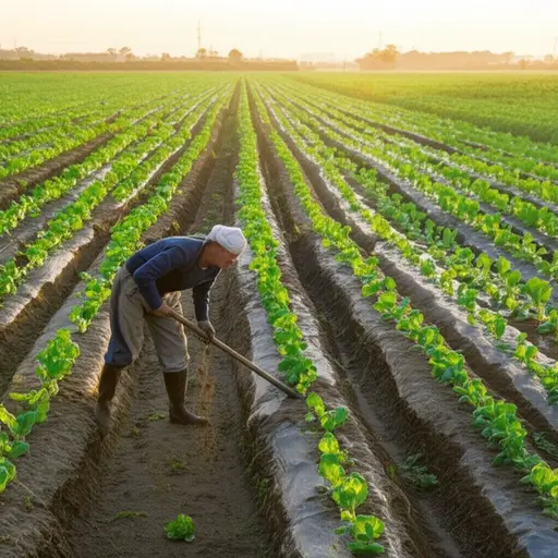 那位老农每天清晨四点就开始在田里工作。