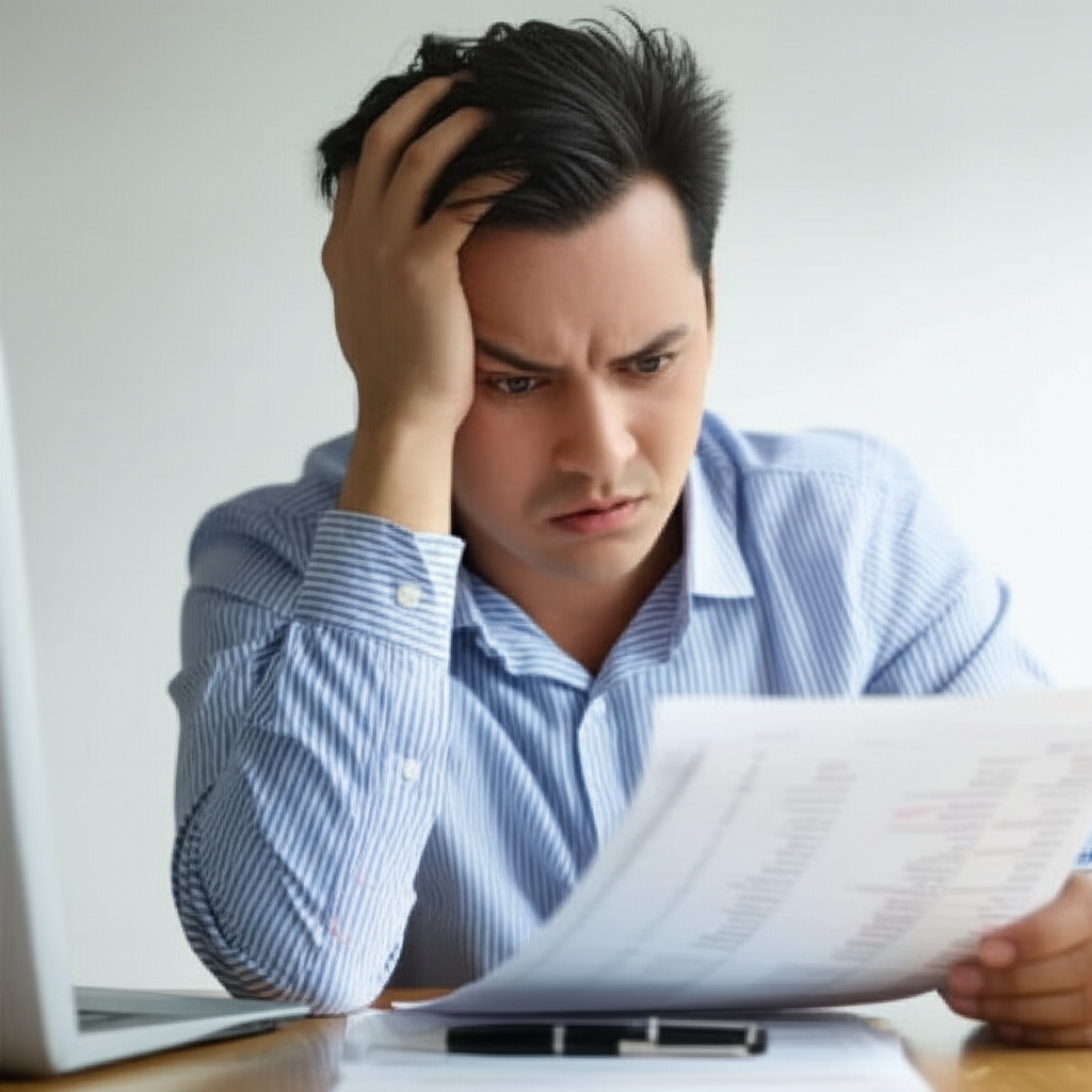 他正努力理解文件中的信息。