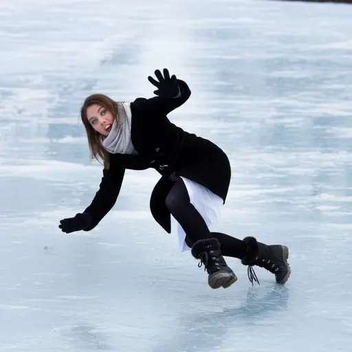 她在冰上滑倒了。