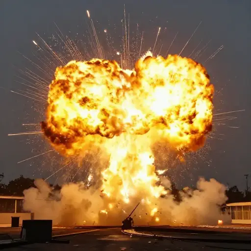 炸弹爆炸时发出一道黄色的闪光。