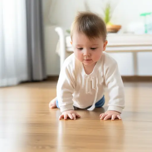 那个婴儿用双手和膝盖到处爬。