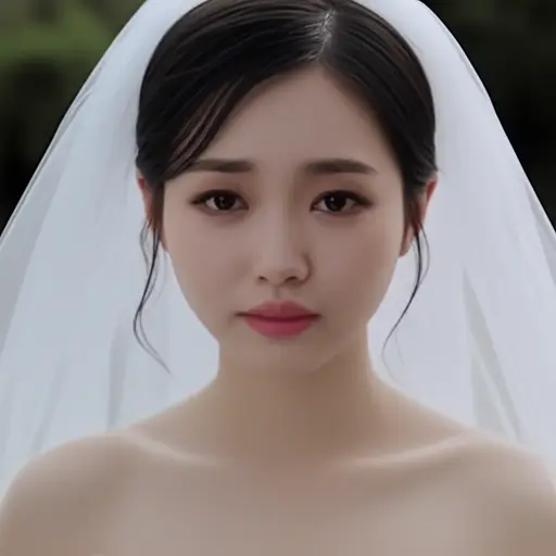 她站在那里，站在我面前，仍然穿着新娘的服装，眼里含着泪水。