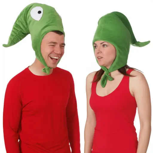 他看了一眼她戴的帽子，突然大笑起来。