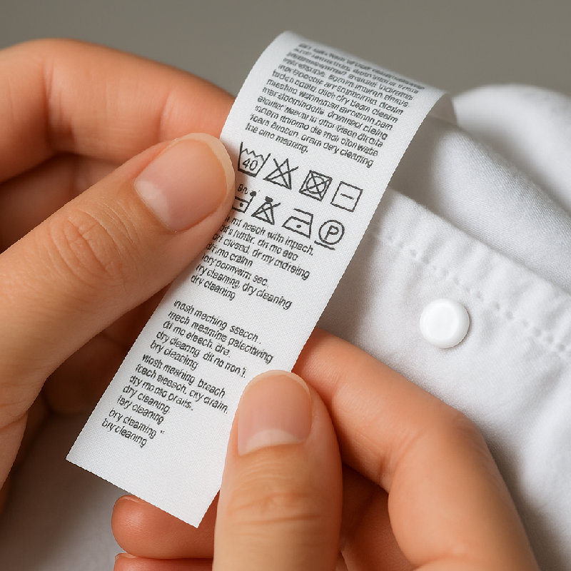 他检查了衣服的面料标签。