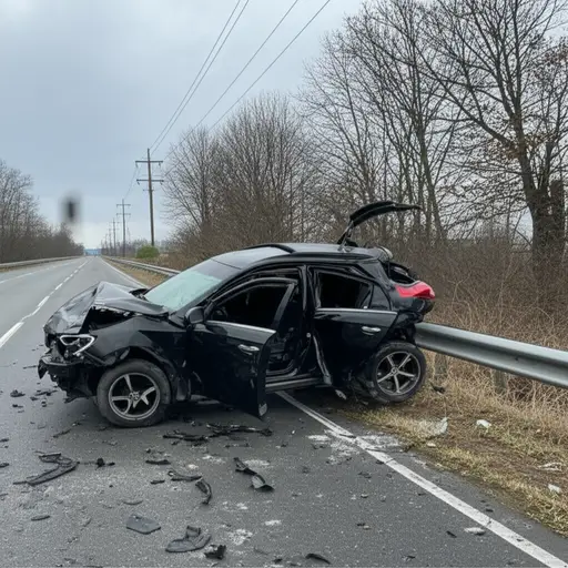 但从苏黎世返回时，我们发生了事故，车子被毁了。