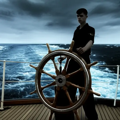 那名水手在暴风雨的海面上航行。