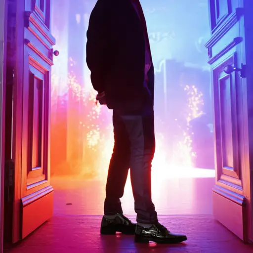 他穿着闪亮的黑鞋去参加派对。