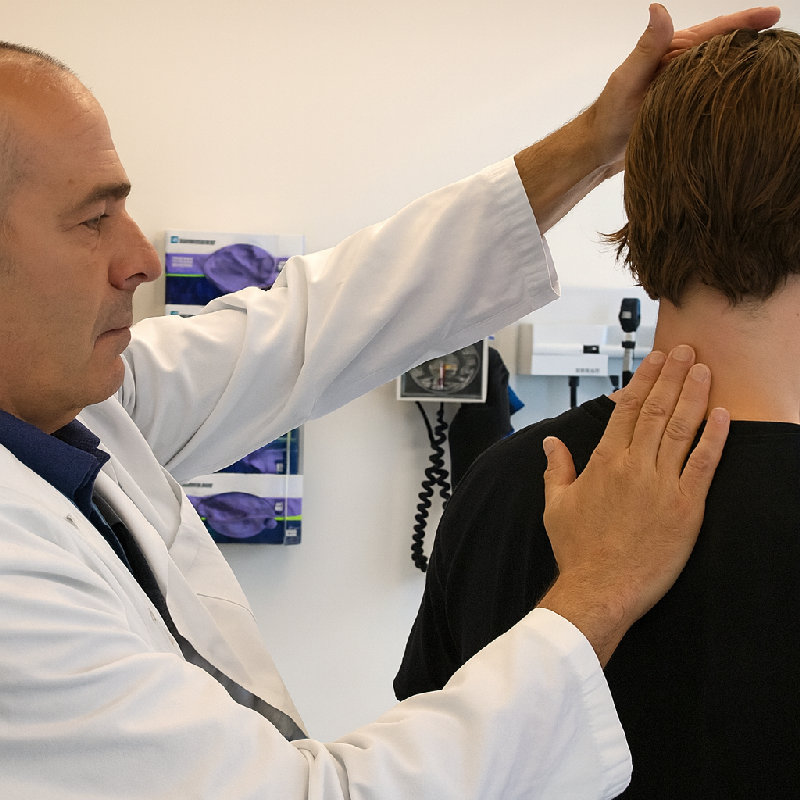 医生检查了他的颈椎。