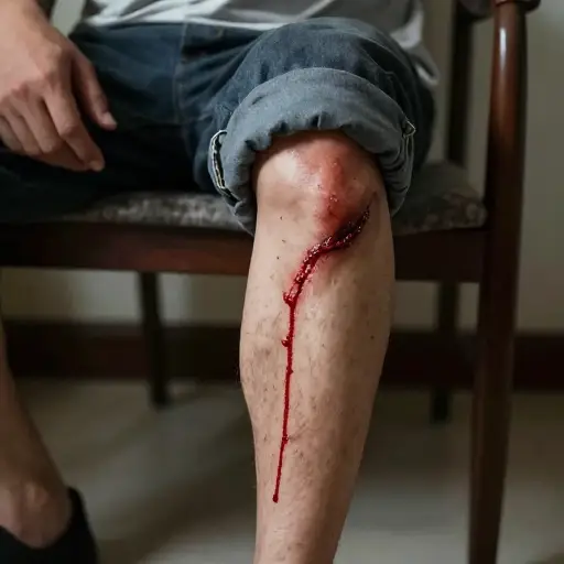 他腿上的伤口流血很严重。