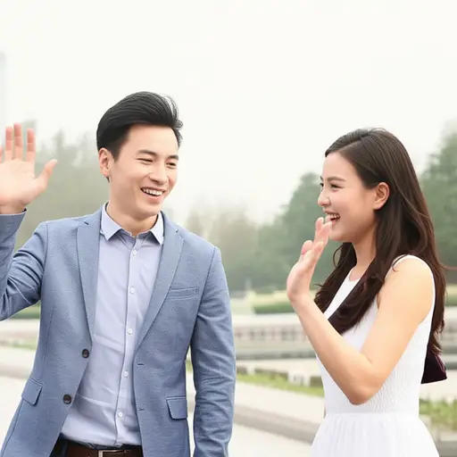 我向他挥手，他也挥手回应。