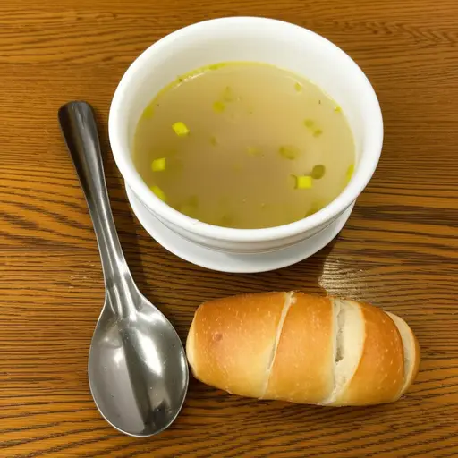 我喝汤时吃了一个面包卷。