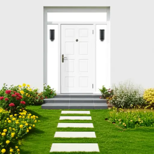 我家前院有一扇白色的木门。