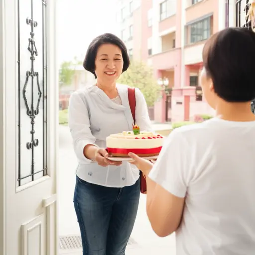 我的邻居非常友善，她经常给我们送蛋糕。