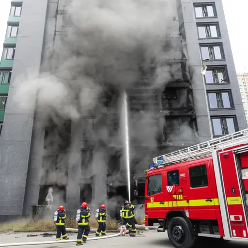 消防员从燃烧的大楼中救出了几个人。