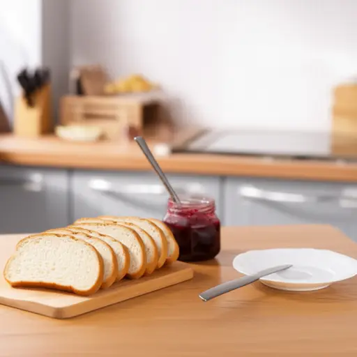 早餐我们吃了面包和果酱。