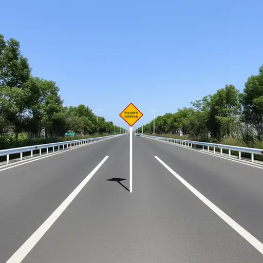 路上的警告标志是一个黄色的菱形。