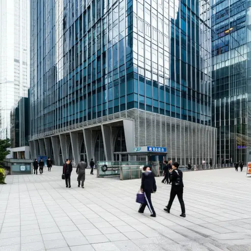 我们的新办公室在商务区，离地铁站很近。