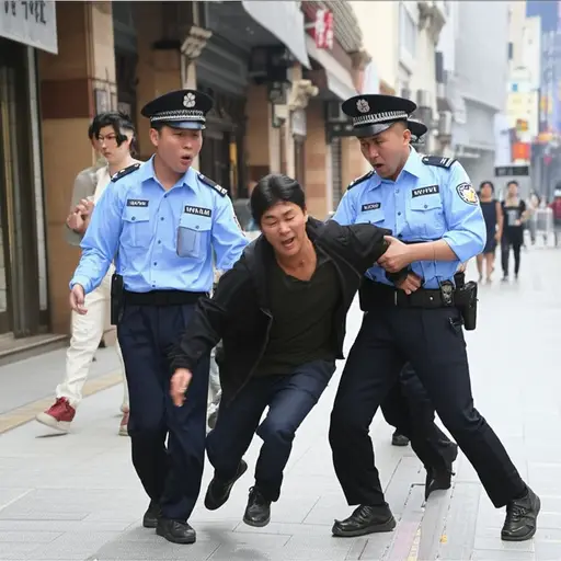 我看到三名警察试图逮捕小偷，但他们失败了。