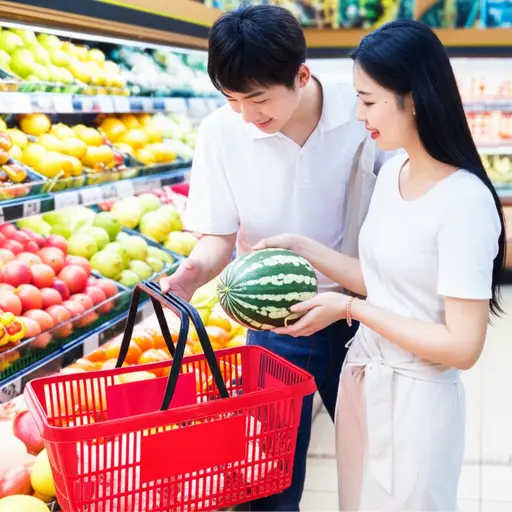 我们去超市买了一个甜瓜。