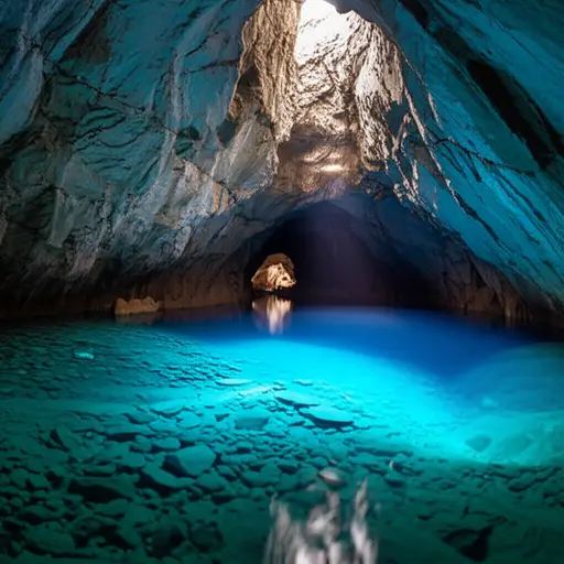 第二天我去参观了一个内部有蓝色湖泊的洞穴。