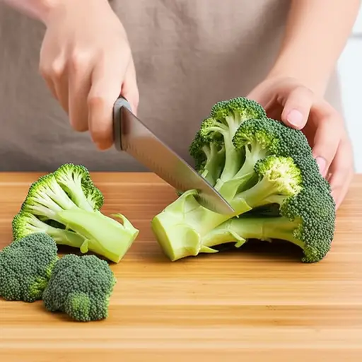 她把西兰花切成小块。