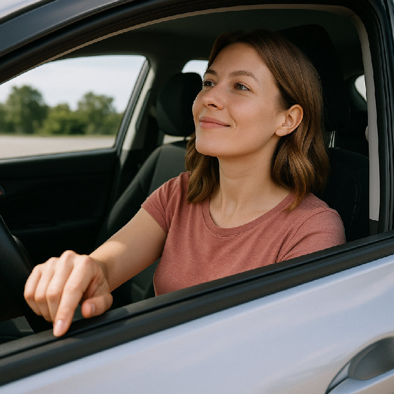 她打开了车窗透透气。