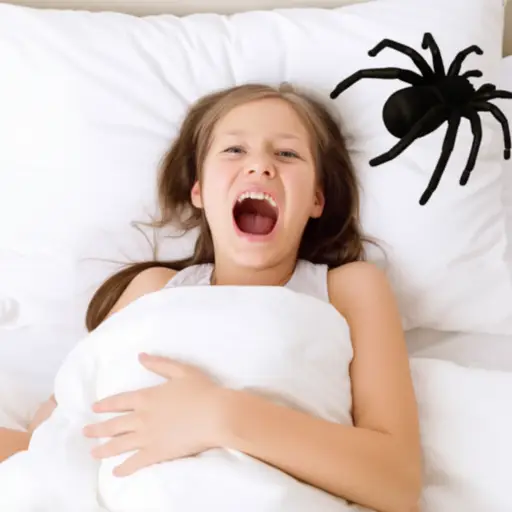 一只蜘蛛落在她的枕头上，她尖叫起来。