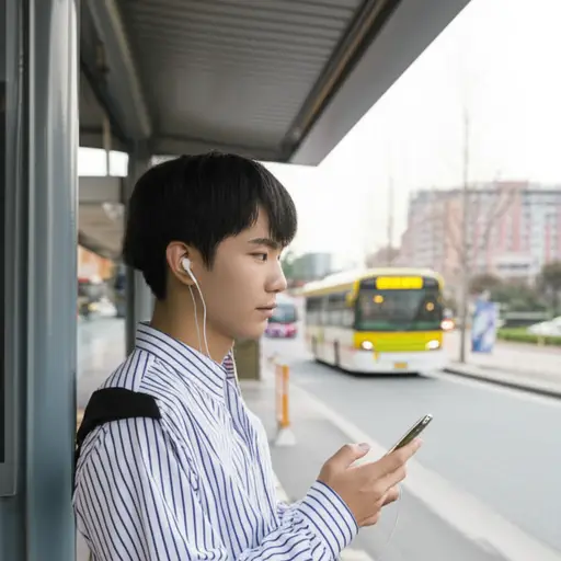 我经常在等公交车的时候听音乐。